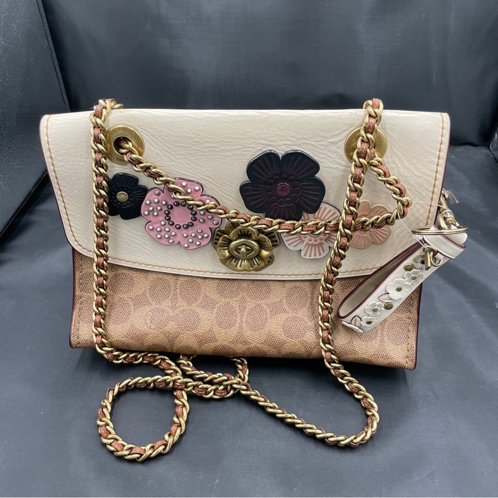 Coach Parker Color block Signature Pebbled leather with Tea Rose appliqué - Picture 2 of 15